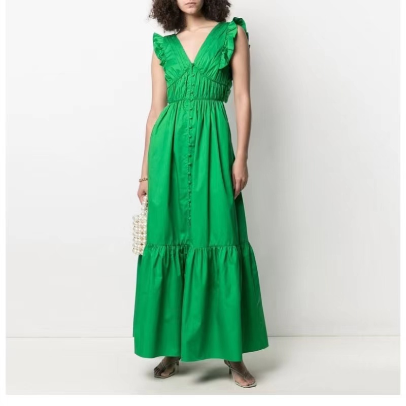 V-ringning rygglös snörning midja samling klänning minimalistisk stil flänsad hög midja enstaka slitsslits väst lång kjol